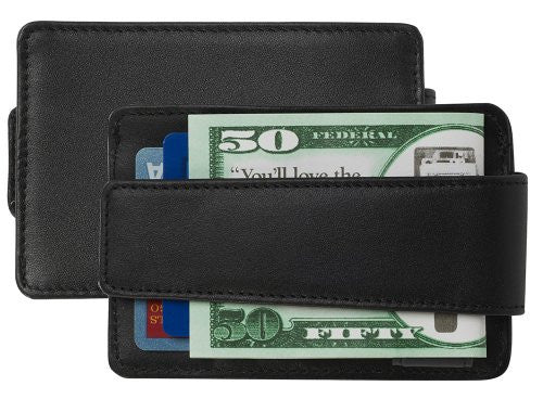 SG-101 DeepPocket Leather Money Clip Wallet Black Top Grain Cowhide